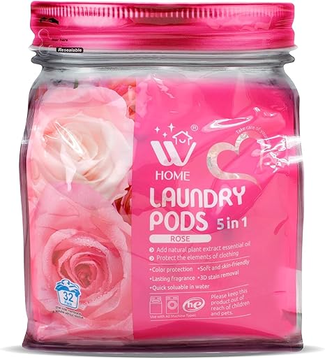 Photo 1 of WBM Laundry Pods, Ultra Concentrate & Powerful Stain Lifter Technology Fabric Softener, Laundry Pods, Rose Scent - 32 Count (Pack of 2)