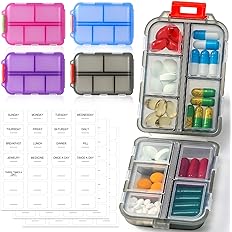 Photo 1 of  Pack Travel Pill Organizer Box w/ 600 Brand Labels & 84 White Labels, Small Medicine Case Kit, Portable Pocket Purse Pharmacy, Daily Weekly Vitamin Supplement Medication Holder - Translucent Color Translucent 4 Colors & Brand Labels, 12 pack, *non refund