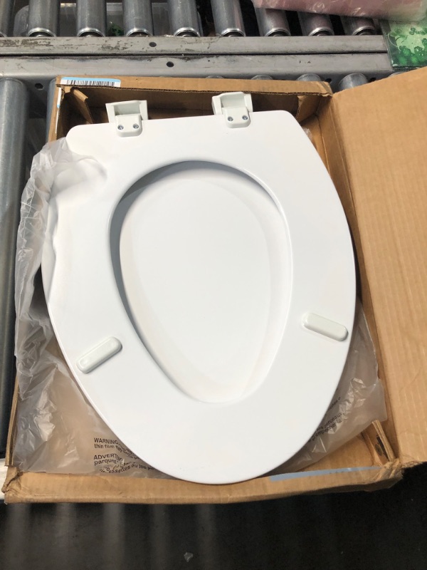 Photo 3 of (see images for damage) Bemis 1500EC 390 Lift-Off Wood Elongated Toilet SEAT, Cotton White