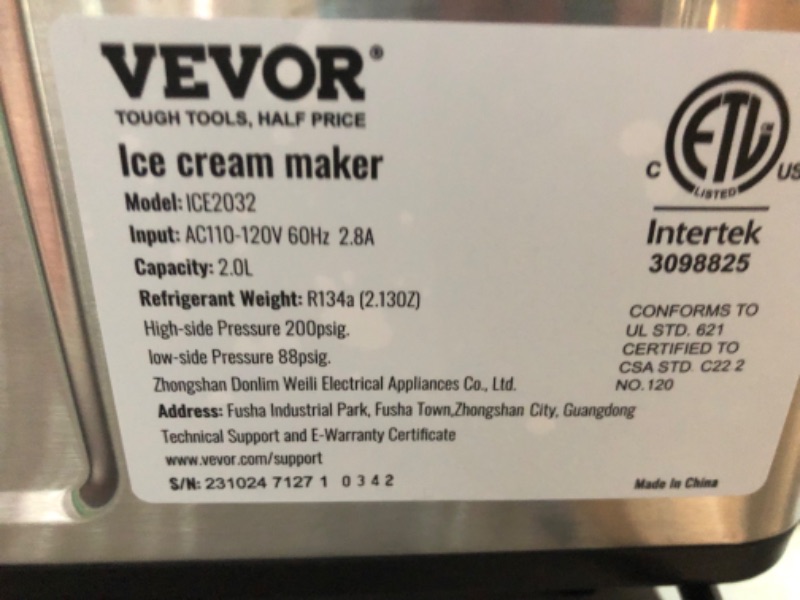 Photo 6 of VEVOR Automatic Ice Cream Maker with Built-in Compressor, 2 Quart No Pre-freezing Fruit Yogurt Machine, Stainless Steel Electric Sorbet Maker, 3 Modes Gelato Maker with LCD Display & Timer, Silver Horizontal