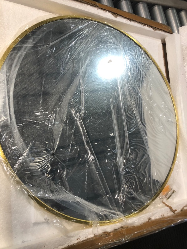 Photo 4 of Fabuday Round Gold Mirror for Wall - 20 Inch Circle Mirror for Bathroom, Living Room Decor, Metal Golden Framed Small Circular Mirror Gold 20 inch-gold