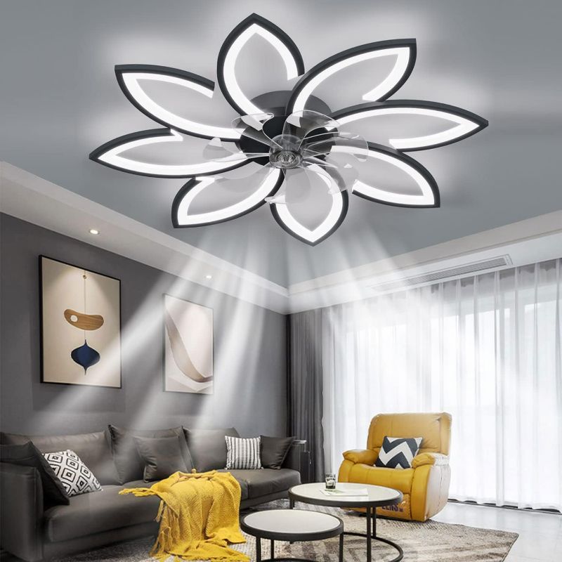 Photo 1 of (NON-REFUNDABLE) 35''Ceiling Fans with Lights,Bladeless Ceiling Fan with Lights and Remote, Flush Mount Ceiling Fan with Dimmable LED Light,Modern Low Profile Ceiling Fan 6 Speed Wind Timing for Bedroom 90W (White)