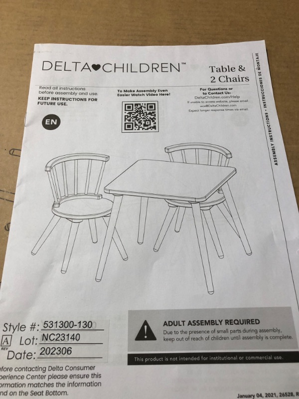 Photo 2 of **READ NOTES**Delta Children Windsor Kids Wood Table Chair Set (2 Chairs Included) - Ideal for Arts & Crafts, Snack Time, Homeschooling, Homework & More, Bianca White Bianca White Table Chair Set