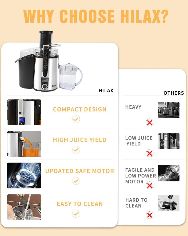 Photo 4 of (NON-REFUNDABLE) Centrifugal Juicer Machine - LCD Monitor 1100W Juice Maker Extractor, 5-Speed Juice Processor Fruit and Vegetable, 3" Feed Chute Stainless Steel Power Juicer, Easy Clean, BPA Free (Silver)