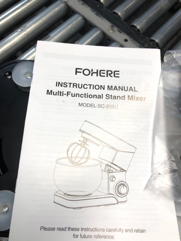 Photo 4 of **NONREFUNDABLE**FOR PARTS OR REPAIR**SEE NOTES**
Stand Mixer FOHERE, 6-Speed Stainless Steel Mixer with Dough Hook, Mixing Beater, Wire Whip, Dishwasher-safe, Tilt-Head Kitchen Dough Mixers for Cake, 5.8 QT Electric Home Cooking Kitchen Mixer