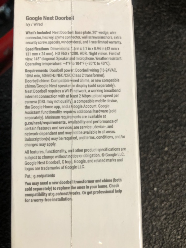 Photo 3 of Google Nest Doorbell - (Wired, 2nd Gen) - Video Security Camera 720p - Ivy Nest Doorbell - Wired Ivy