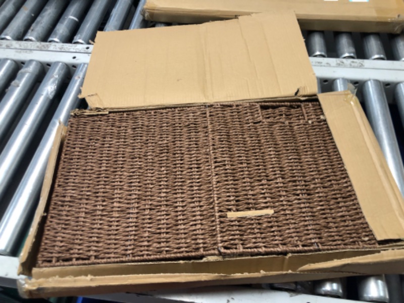 Photo 3 of Vagusicc Wicker Storage Baskets, Set of 2 Hand-Woven Storage Baskets for Shelves with Handles, Foldable Cube Storage Baskets Bins Organizer 13 inch Large Wicker Baskets for Pantry Bedroom Decor, Brown Brown 13'' x 13'' x 13''