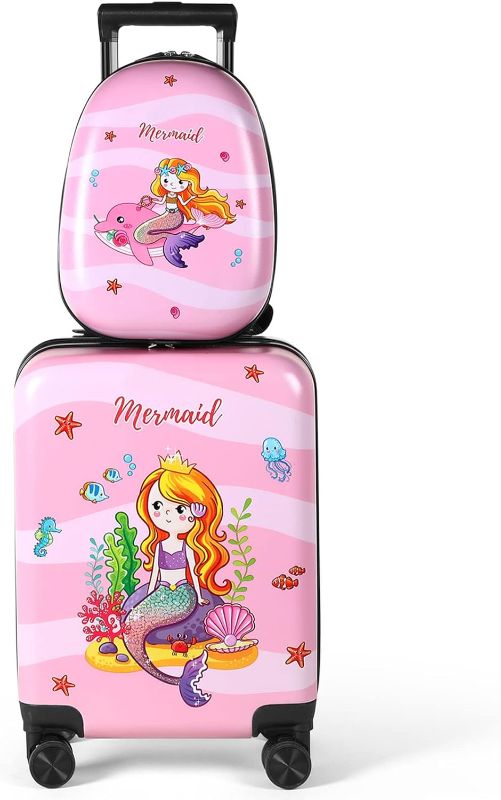 Photo 1 of Kids Luggage and Backpack 18 Suitcase with Spinner Wheel Hard Case Travel Suitcase 13 Backpack Girl Suitcase Set for Kid Travel Suitcase Supplies (Pink, Mermaid Style)
