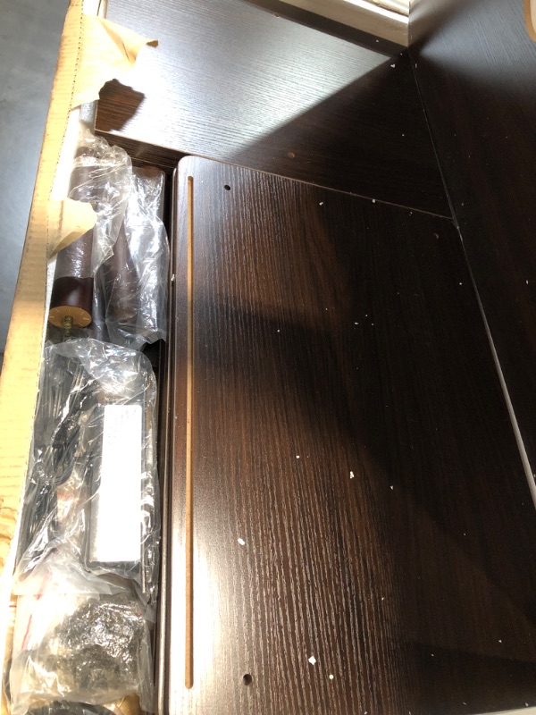 Photo 1 of Unikito Large Record Player Stand, Vinyl Record Storage Table with Power Outlet Holds Up to 200 Albums, Turntable Stand with Round Wood Legs, Vinyl Holder Display Shelf for Bedroom Living Room, Walnut Dark Walnut Plus size