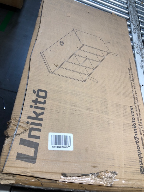 Photo 1 of Unikito Large Record Player Stand, Vinyl Record Storage Table with Power Outlet Holds Up to 200 Albums, Turntable Stand with Round Wood Legs, Vinyl Holder Display Shelf for Bedroom Living Room, Walnut Dark Walnut Plus size