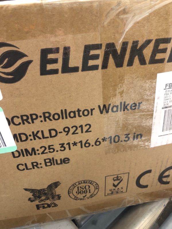 Photo 2 of ELENKER All-Terrain Rollator Walker with Non-Pneumatic Tire 12” Front Rubber Wheels, Compact Folding Design for Seniors, Blue