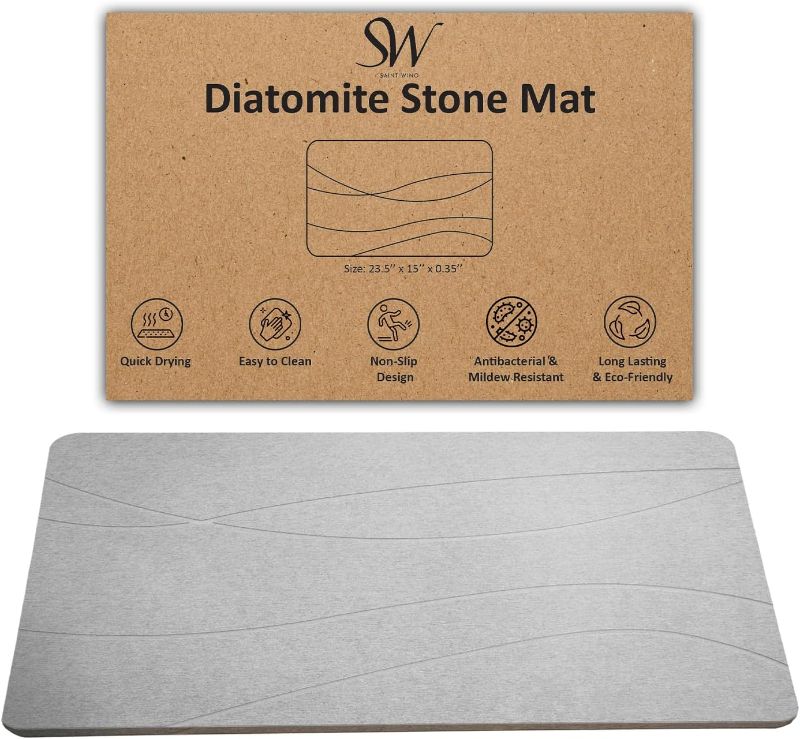 Photo 1 of Stone Bath Mat - Quick Dry, Absorbent, Fast Drying Diatomite Bathroom Floor Mat - Luxurious Non-Slip Stone Bath Mats for Bathroom and Shower, Diatomaceous Earth Bath Stone Mat
