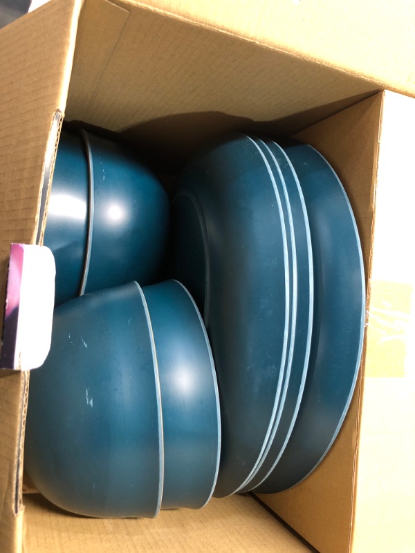 Photo 3 of **READ NOTES**USED**Gibson Home Rockabye 12 Piece Double Bowl Melamine Dinnerware Set - Matte Teal Service for 4 (Melamine) Matte Teal