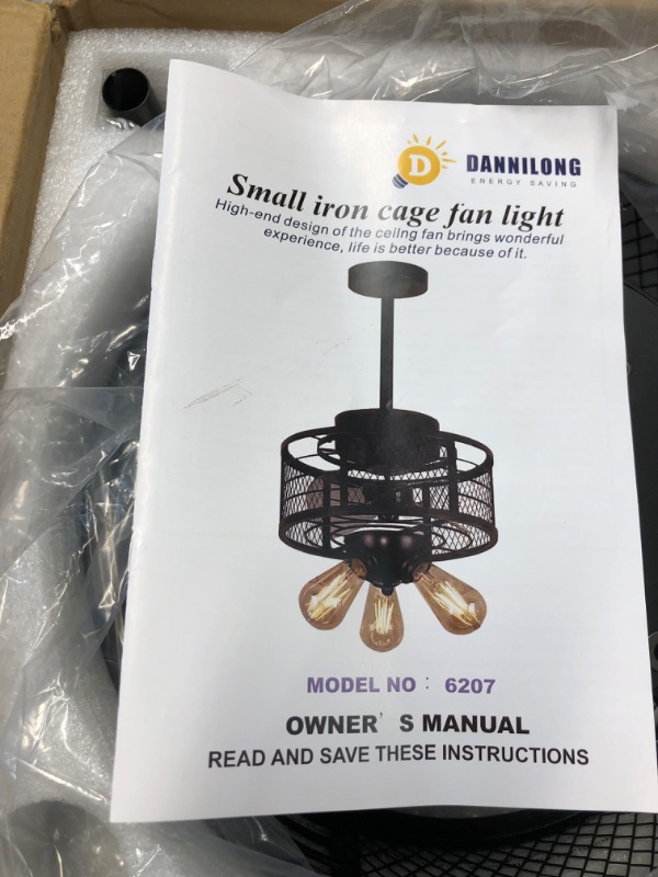 Photo 1 of ***USED - LIKELY MISSING PARTS - UNABLE TO VERIFY FUNCTIONALITY***
Dannilong Black Caged Ceiling Fans with Lights and Remote, 15" Modern Industrial Small Black