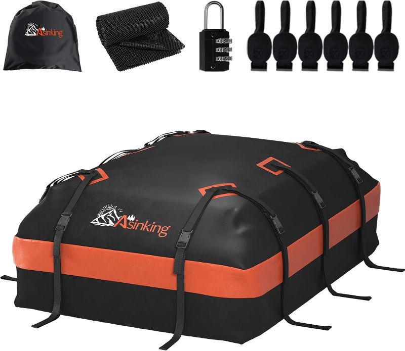 Photo 1 of (READ FULL POST) Asinking Car Roof Bag Rooftop top Cargo Carrier Bag 21 Cubic feet Waterproof for All Cars with/Without Rack, Includes Anti-Slip Mat, 10 Reinforced Straps, 6 Door Hooks, Luggage Lock