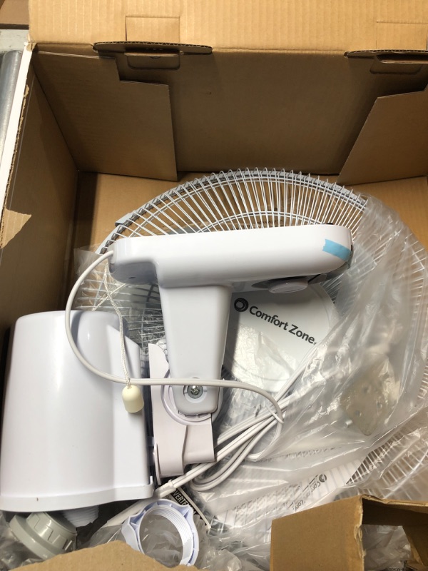 Photo 1 of Comfort Zone Oscillating Wall Mount Fan with Adjustable Tilt, 16 inch, 3 Speed, Metal Grille, 90 Degree Oscillation, Airflow 14.07 ft/sec, Ideal for Home, Bedroom, Gym & Office, CZ16W 16" Standard