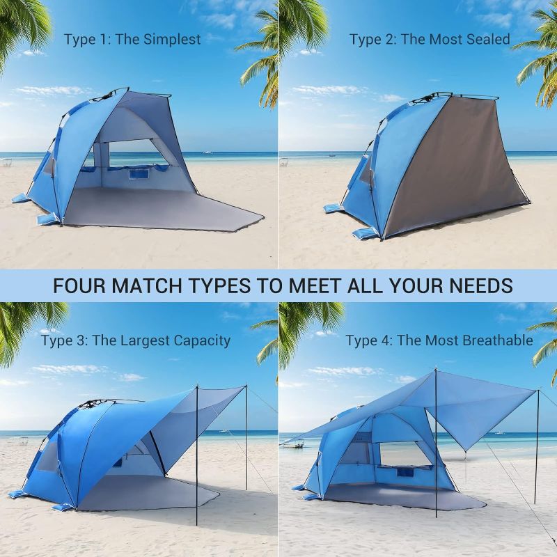 Photo 3 of (READ FULL POST) Elegear Beach Tent with 360° Removable Canopy, 4-6 Person Pop Up Sun Shade Shelter, UPF 50+ Automated Installation Double Silver Coating Portable Lightweight Beach Cabana for Beach/Camping/Outdoor Blue