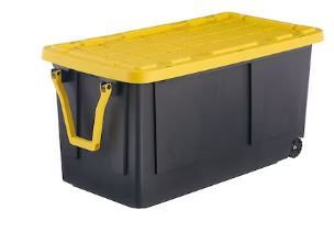 Photo 1 of **MAJOR CRACK CAN STILL BE USED**
Project Source Commander X-large 75-Gallons (300-Quart) Black and Yellow Heavy Duty Rolling Tote with Standard Snap Lid