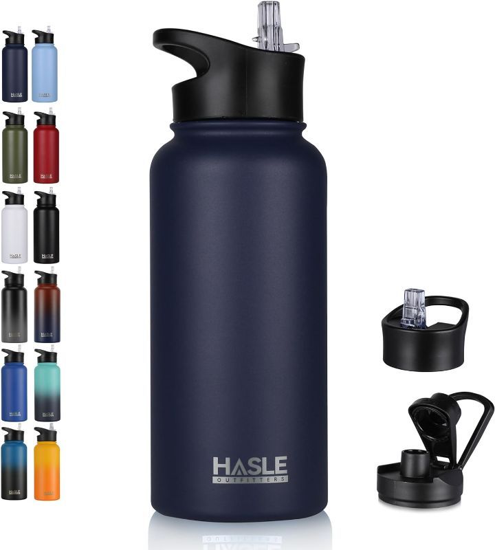 Photo 1 of **bundle of 2 non- refundable**
HASLE OUTFITTERS 32 oz Insulated Water Bottle Stainless Steel Double Walled Vacuum Sports Water Bottle with 2 Lids (Straw and Spout Lid) for Gym Camping Hiking(Navy,1)