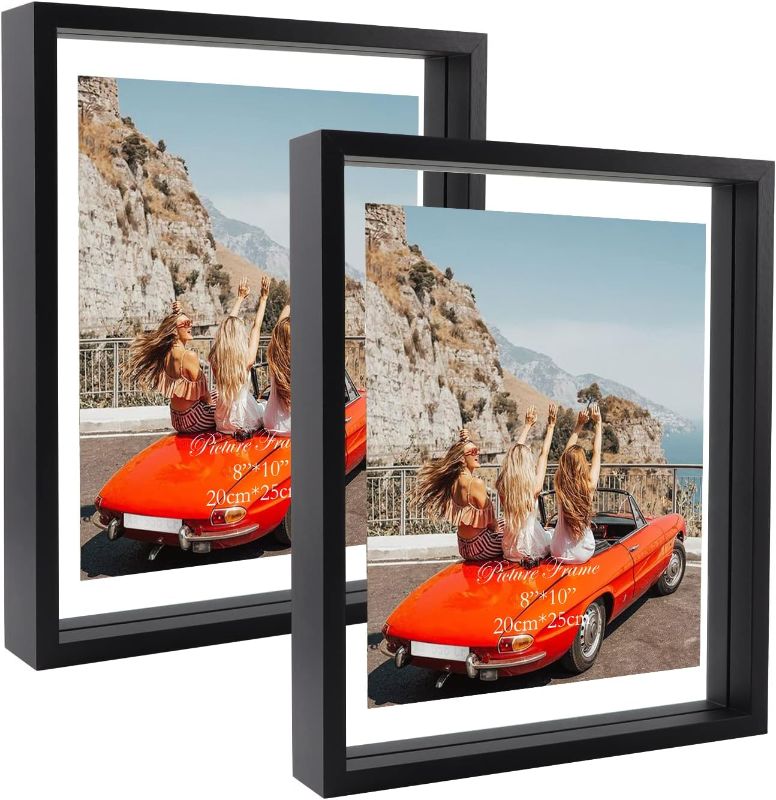 Photo 1 of **missing one**
N/A+ Trwcrt 2 Pack 8x10 Floating Picture Frame, Double Glass Picture Frames Display up to 10 x 12 photos for Desktop or Wall Hanging, Black