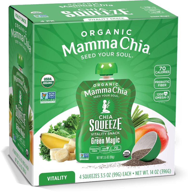 Photo 1 of Mamma Chia Organic Vitality Squeeze Snack, Green Magic, Chia Snack. USDA Organic,3.5 Ounce (Pack of 24) 8/5/24
