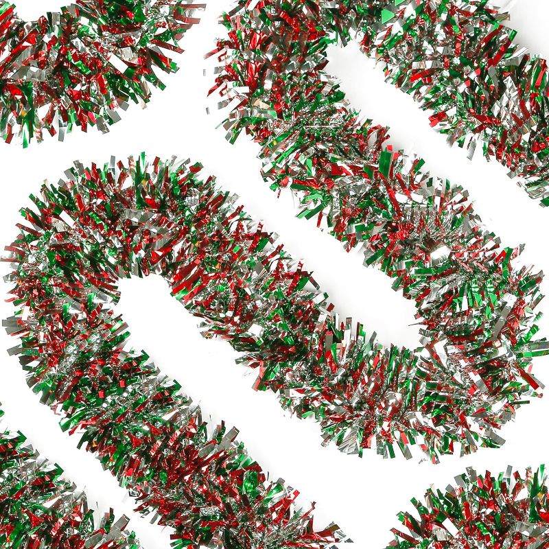 Photo 1 of (see all images) Sggvecsy 49.2Ft Christmas Green Red Silver Tinsel Garland Xmas Tree Decorations 