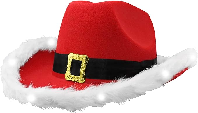 Photo 1 of Adult  Santa Claus Christmas Cowboy Hat Red White, One Size