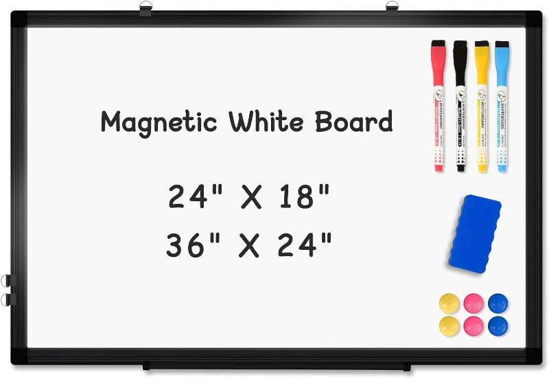 Photo 1 of Double-Sided Magnetic Whiteboard, 36" x 24" Dry Erase Board Aluminum Frame for Wall, White Board Marker Board for Kitchen, Memo, School, Home, Office