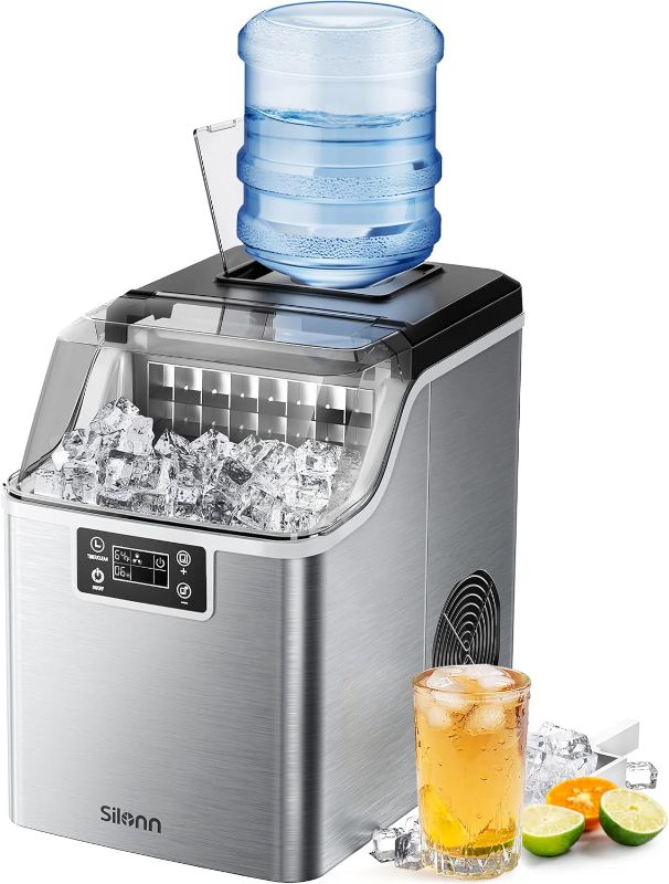 Photo 1 of **SEE NOTES//SIMILAR TO STOCK PHOTO** Silonn Ice Makers Countertop - 24Pcs Ice Cubes in 13 Min, 45lbs Per Day, 2 Ways to Add Water, Auto Self-Cleaning, Stainless Steel Ice Machine for Home Office Bar Party