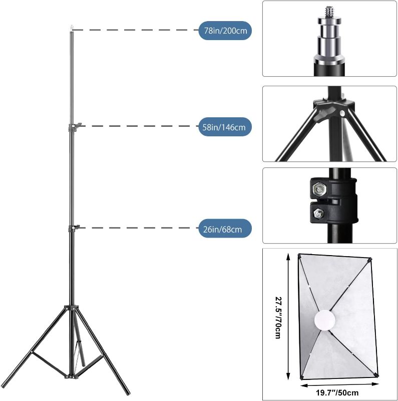 Photo 3 of (READ FULL POST) Softbox Lighting Kit, YICOE Photography Lighting Kit 2x19.7"x27.5" Continuous Lighting System with 5700K E27 LED Bulb and Remote for Portrait Product Portrait Video Fashion Photography… black-2