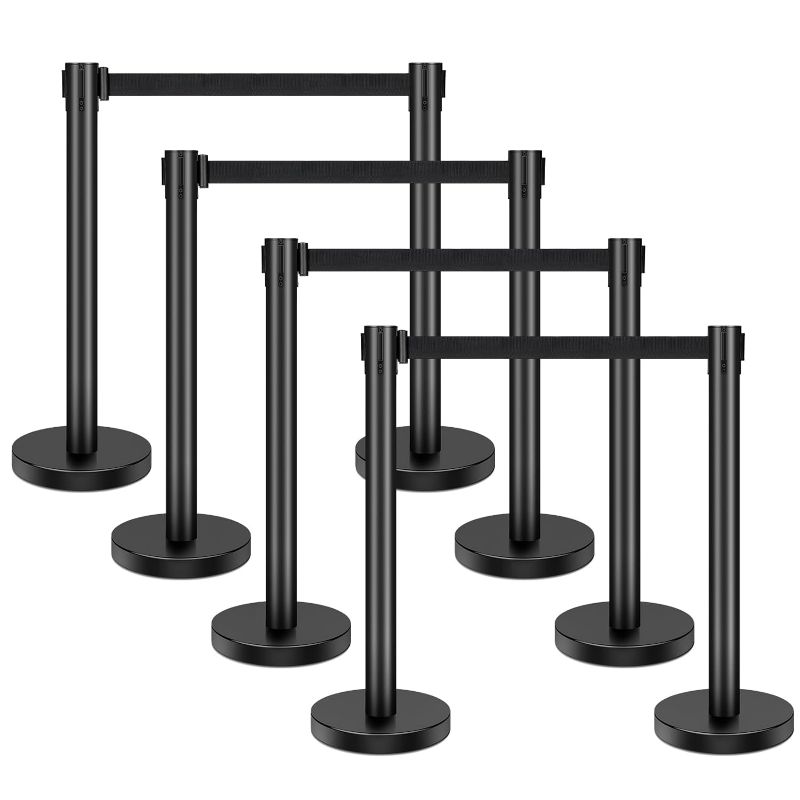 Photo 1 of ***USED - LIKELY MISSING PARTS - UNABLE TO VERIFY FUNCTIONALITY***
XPCARE Crowd Control Stanchion,8 Pieces Stanchion Set with 6.6ft/2 m Black Retractable Belt, Stanchion Retractable Belt Barriers, Black Crowd Control Barrier Metal Base,Easy Connect Assemb