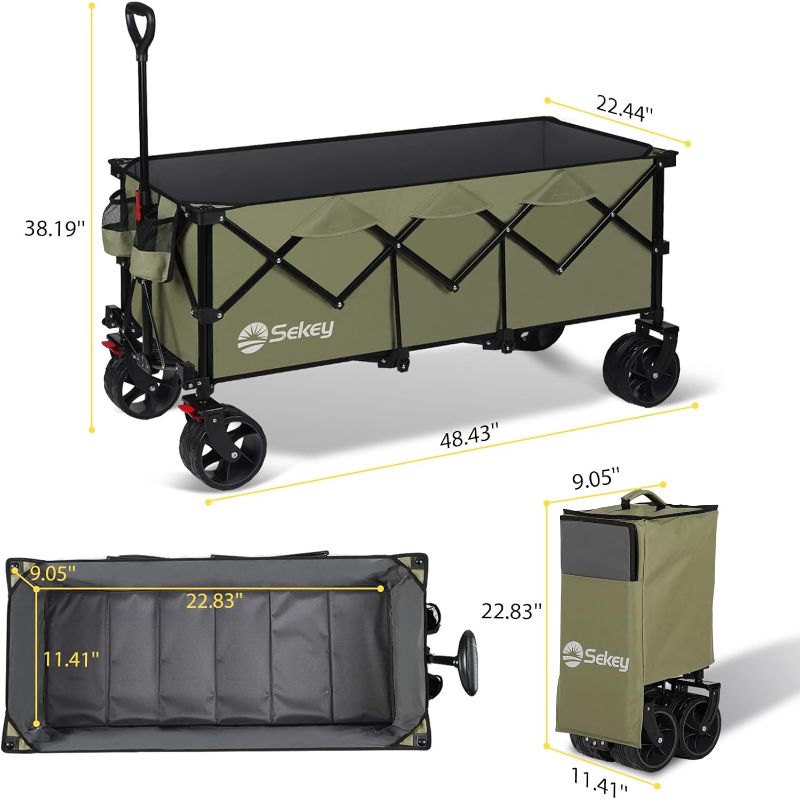 Photo 1 of ***MISSING PARTS**(READ FULL POST) Sekey 48''L Collapsible Foldable Extended Wagon with 440lbs Weight Capacity, Heavy Duty Folding Utility Garden Cart with Big All-Terrain Beach Wheels & Drink Holders.Khaki