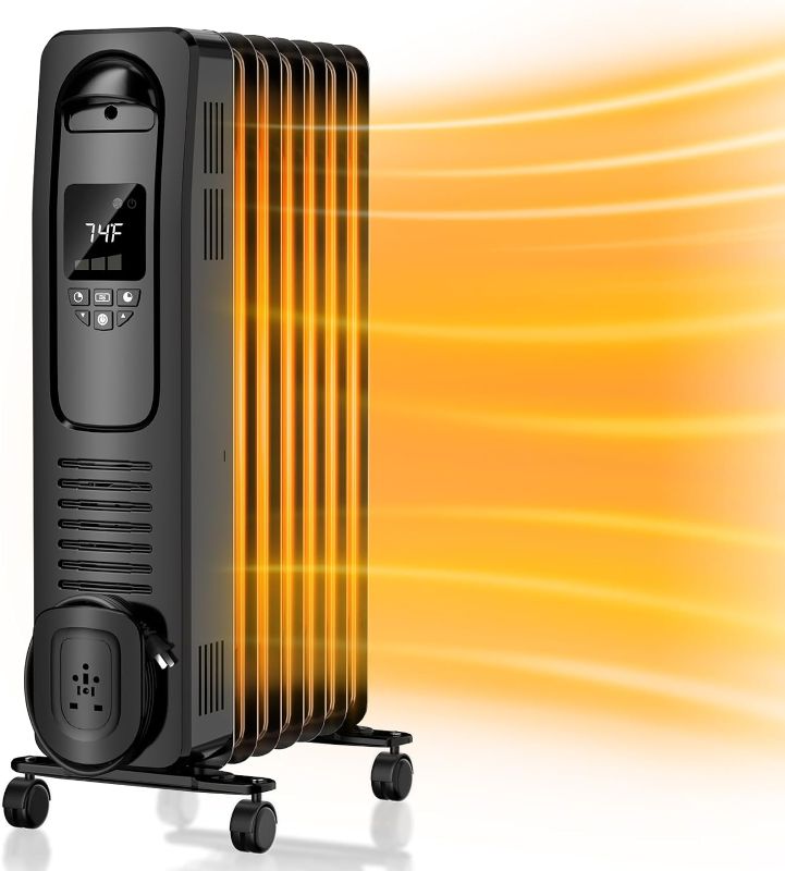 Photo 1 of BREEZEHEAT 1500W Oil Filled Heater-Electric Radiator Space Heater with Adjustable Thermostat, 4 Modes, Tip-over & Overheat Protection, Led Digital Display, Portable Heaters for Office/Indoor Use