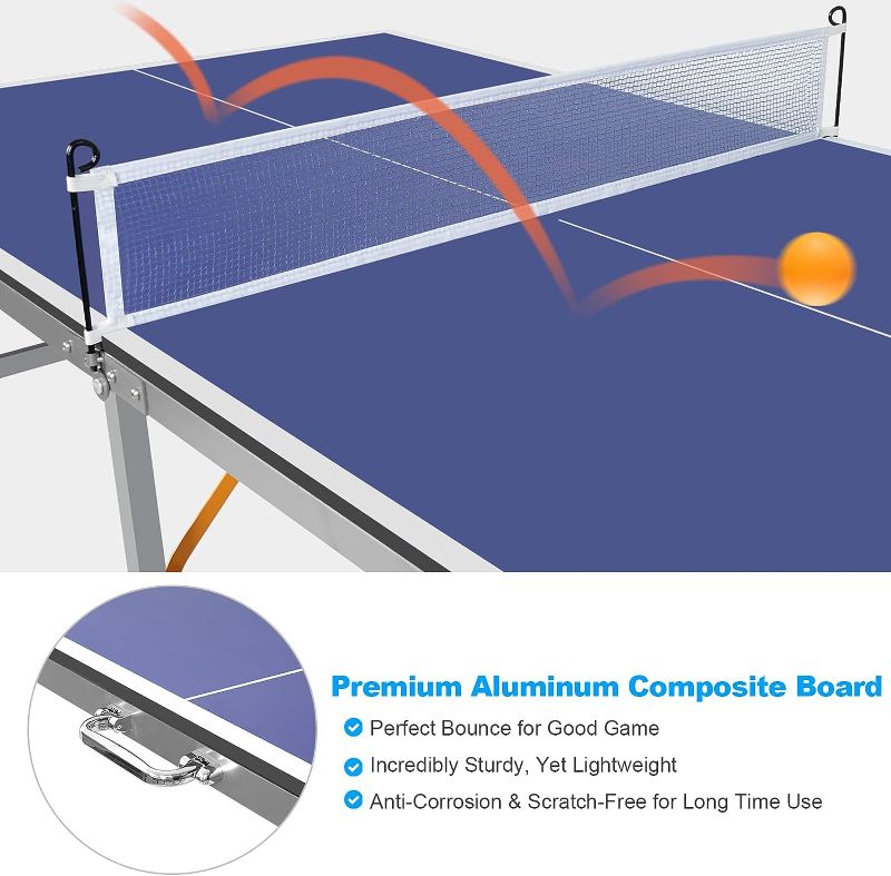 Photo 1 of **HEAVY USE, MISSING PARTS** Mid-Size Table Tennis Table, Foldable & Portable Ping Pong Table