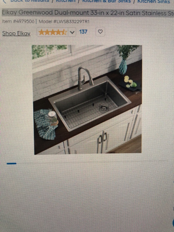 Photo 1 of **** SMALL DENT**** Elkay Greenwood Dual-mount 33-in x 22-in Satin Stainless Steel Single Bowl 1-Hole Kitchen Sink