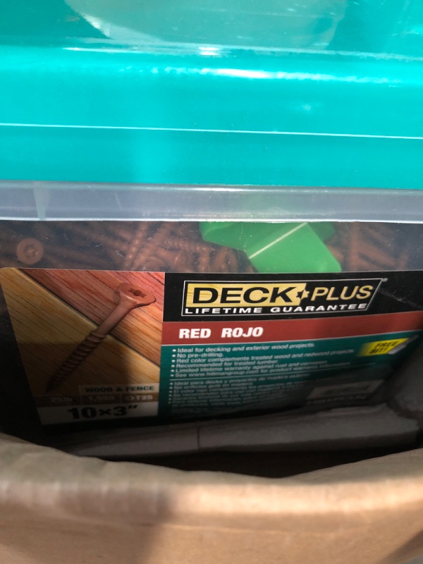 Photo 2 of **** OPEN BOX Deck Plus 48433 Wood Screws #10 x 3", Red( RED ROJO ), 5lb Box