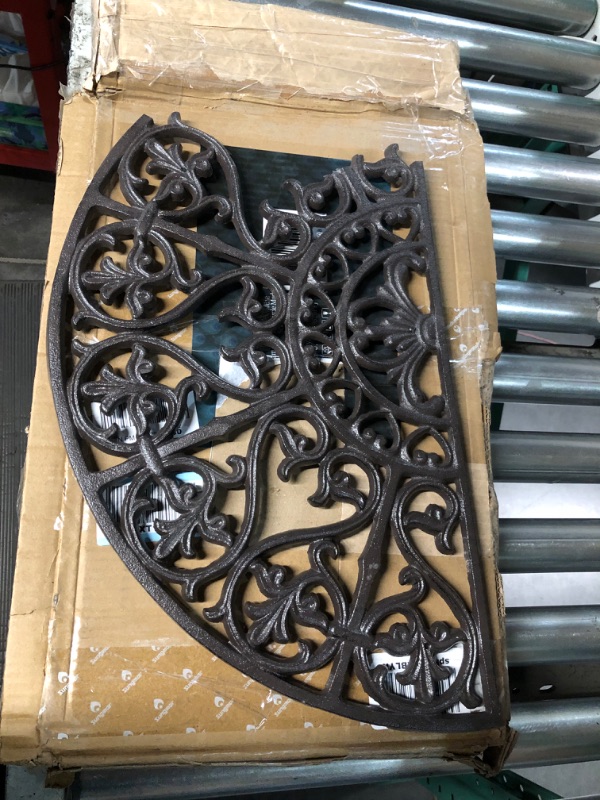 Photo 1 of **** BROKEN*** NO REFUND*** AS IS**Sungmor Heavy Duty Cast Iron Doormat - Vintage & Beautiful Vine Design & 62CM/24.4INCH Large Semicircle Front Door Mat - Non-Slip Outside Mat Shoe Scraper - Decorative Entrance Mats Small_(62cm*32.5cm*2cm)