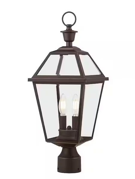 Photo 1 of (READ FULL POST) Glenneyre 22.5 in. W 2-Light Matte Black French Quarter Gas Style Outdoor Post Mount Light with Clear Class
