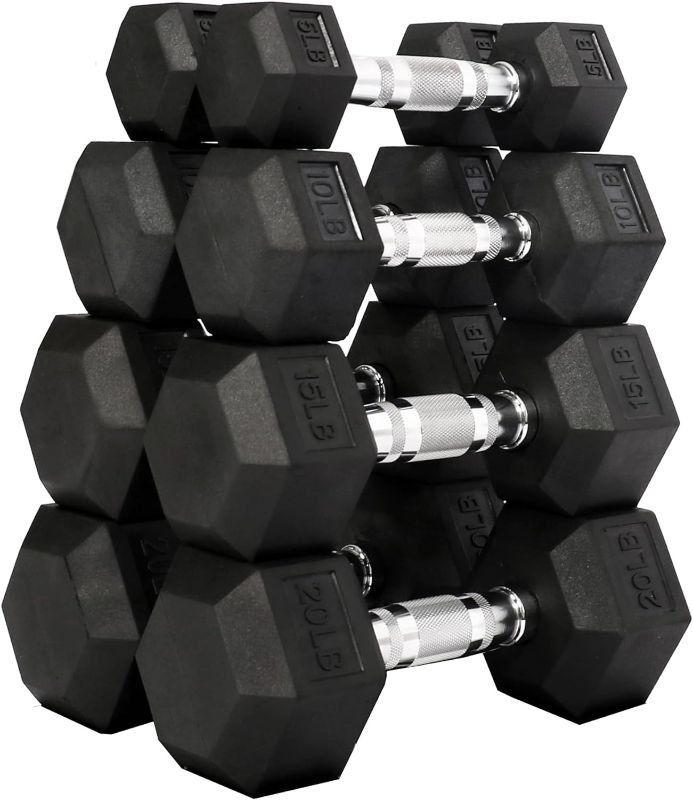 Photo 1 of (READ FULL POST) Signature Fitness Rubber Coated Hex Dumbbell Weight Set and Storage Rack, Multiple Packages 150LB Set with A-Rack no stand