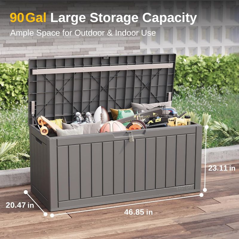 Photo 3 of (NON-REFUNDABLE) EAST OAK Outdoor Storage Box, 90 Gallon Deck Box, Waterproof Resin Storage Bin for Patio Cushions, Gardening Tools, Outdoor Toys, Lockable, UV Resistant, Grey