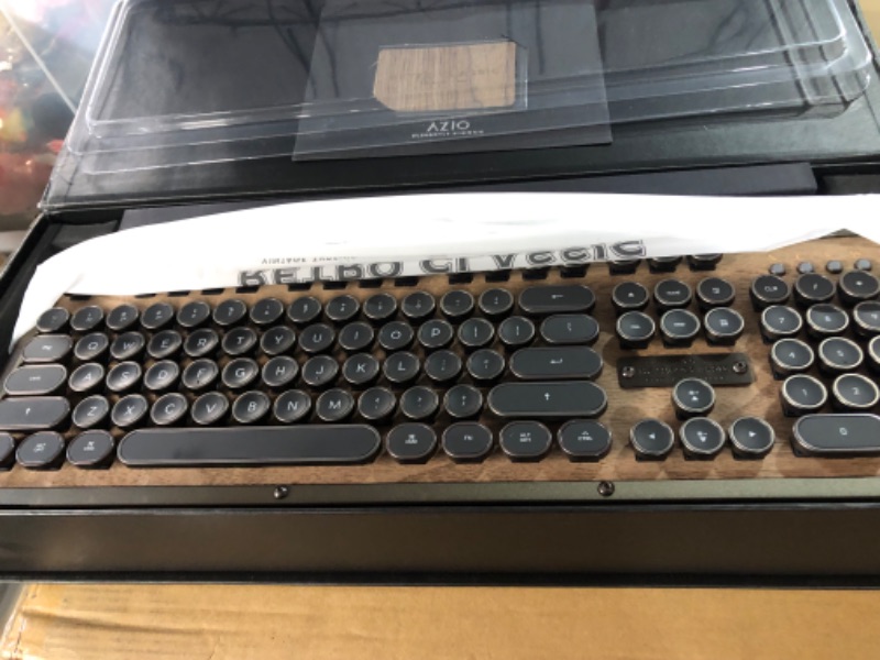 Photo 3 of Azio Retro Classic Bluetooth (Elwood) - Wireless/USB Wired Walnut Wood Vintage Backlit Mechanical Keyboard for PC/Mac, Walnut Wood (MK-RETRO-W-01B-US)