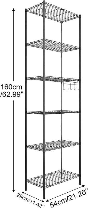 Photo 3 of (READ FULL POST) 6-Tier Wire Shelving Unit Storage Rack Metal Shelf Organizer with 6 Hooks for Kitchen Bathroom Garage Balcony 21.26" x 11.42" x 62.99"