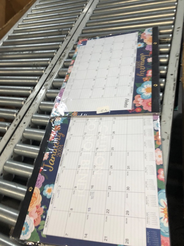 Photo 2 of  Large Desk Calendar 2024, 22" x 17", 18 Monthly Desk Calendar with Corner Protectors, Large Ruled Blocks & 2 Hanging Hooks - Blue Floral 