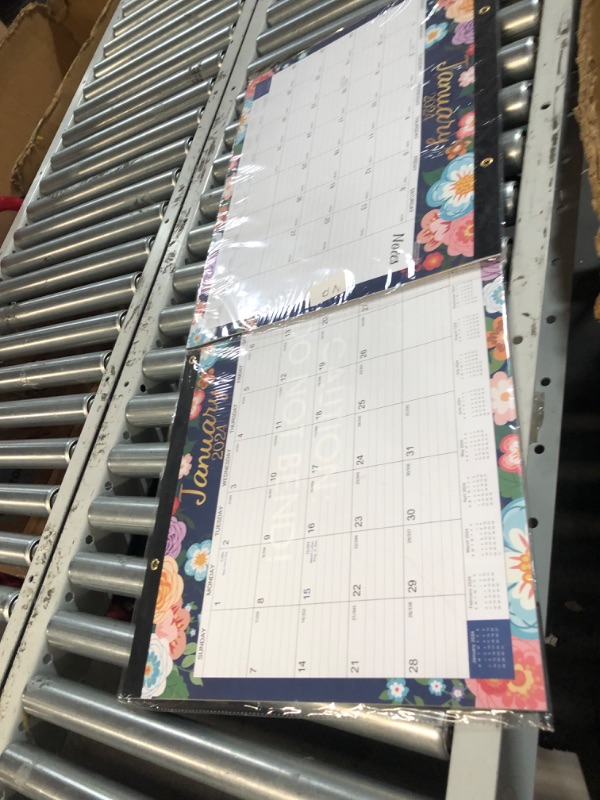 Photo 3 of  Large Desk Calendar 2024, 22" x 17", 18 Monthly Desk Calendar with Corner Protectors, Large Ruled Blocks & 2 Hanging Hooks - Blue Floral 