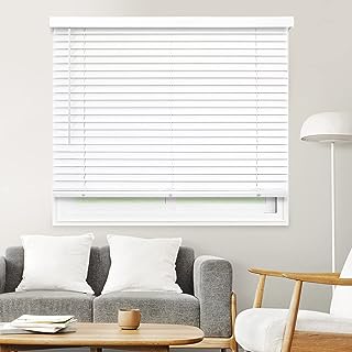 Photo 1 of **STOCK IMAGE IS A REFERENCE ONLY**  White Cordless Room Darkening Fauxwood Blind 