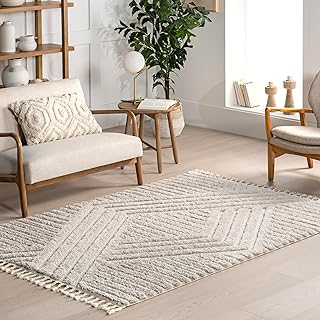 Photo 1 of  Risette Geometric Shag Tassel Area Rug - white 