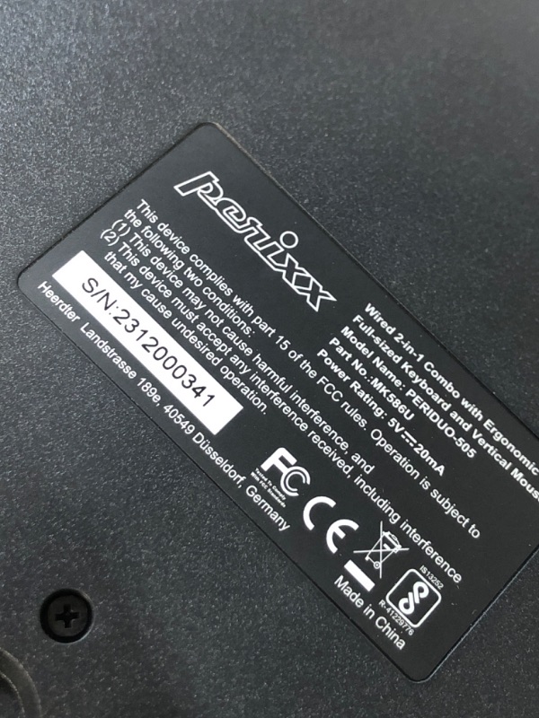 Photo 3 of Perixx Periduo-505, Wired USB Ergonomic Split Keyboard and Vertical Mouse Combo with Adjustable Palm Rest and Short Tactical Membrane Keys, US English Layout