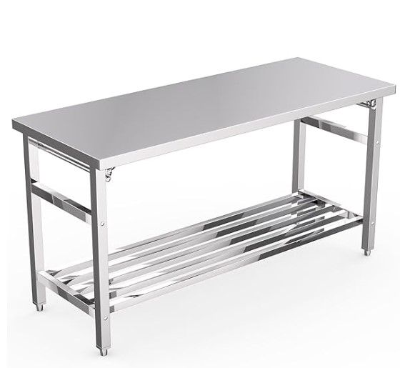 Photo 1 of **STOCK IMAGE IS A REFERNECE ONLY** Stainless Steel Folding Table For Prep & Work, NSF Commercial Heavy-Duty Stainless Steel Kitchen Island
