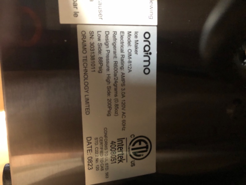 Photo 4 of [NONREFUNDABLE, FOR PARTS]
Oraimo Nugget Ice Maker 812A, Ice Makers Countertop, 33 lbs/Day 