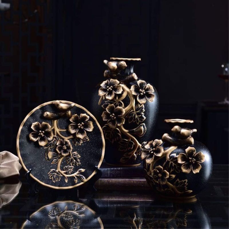 Photo 5 of (READ FULL POST) NEWQZ Classical Decorative Ceramic Vase Set of 3 Chinese Vases for Home Decor, with 3D Flower Decoration(Black)